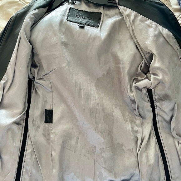 LEATHER JACKET by GUESS! Women’s,  Vintage, Size Small, blk w/ silver lining - Picture 7 of 10